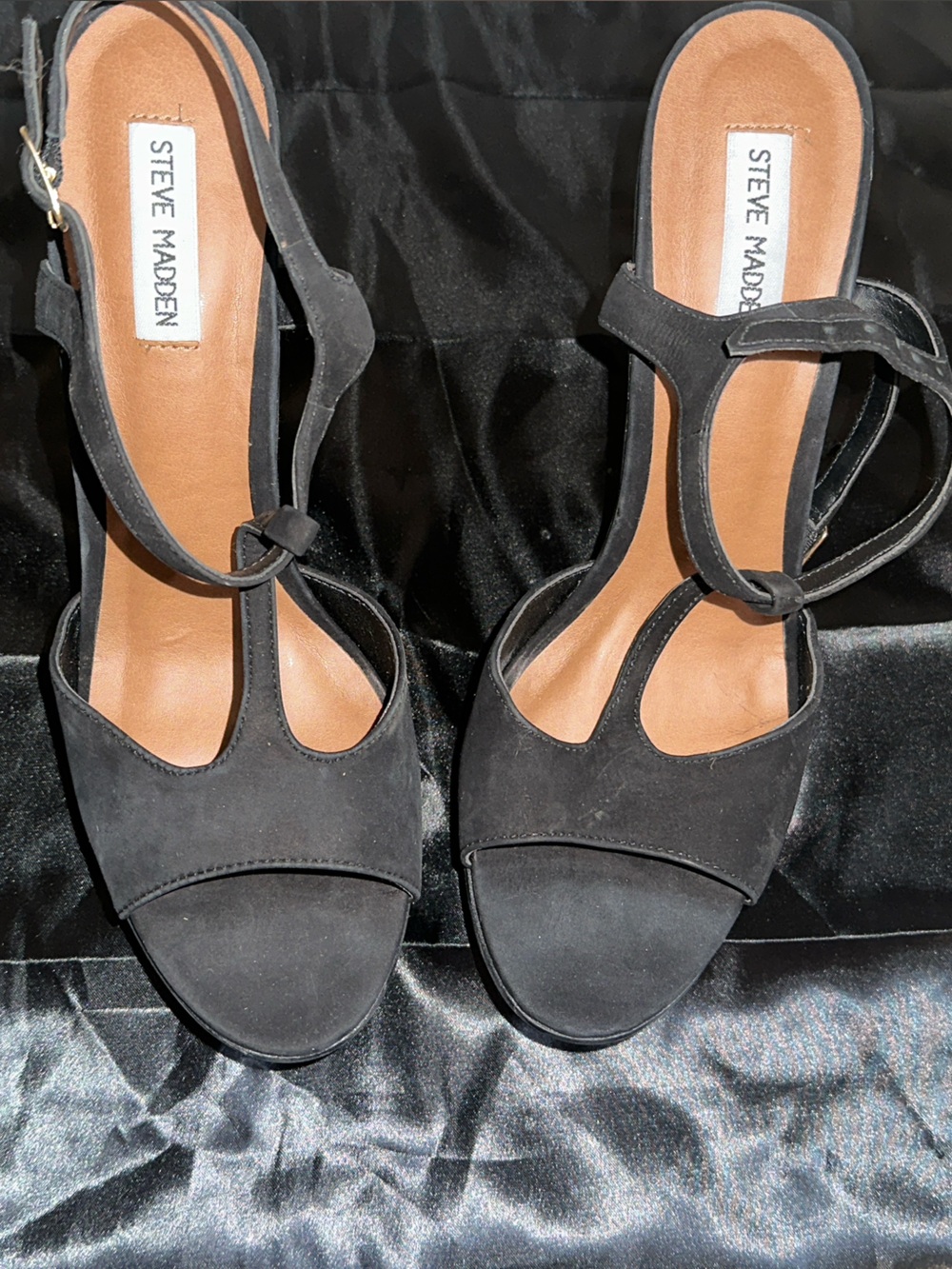 Steve Madden Black T-Strap Open-Toe Heels